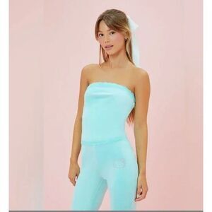 Hello Kitty Velour Tube Top Aqua Blue Lace Trim XL